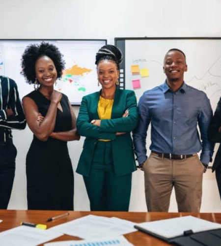 portrait of young confident business team smiling in the office.